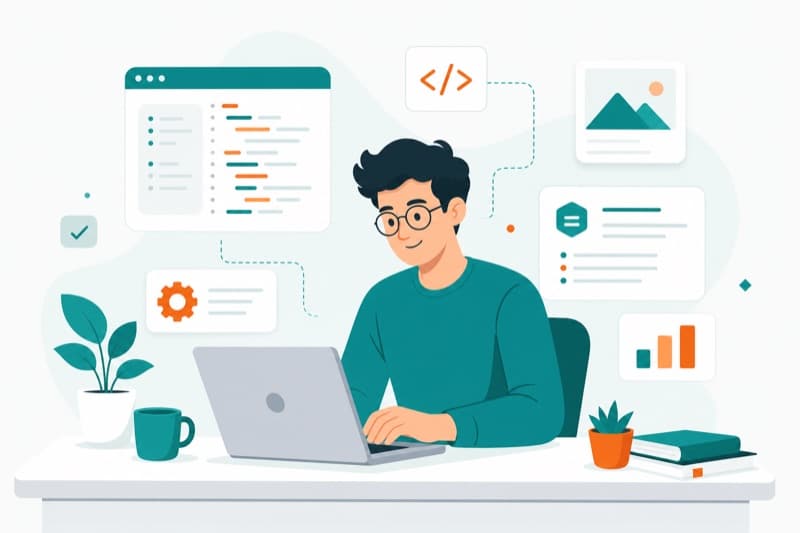 Developer przy pracy z laptopem